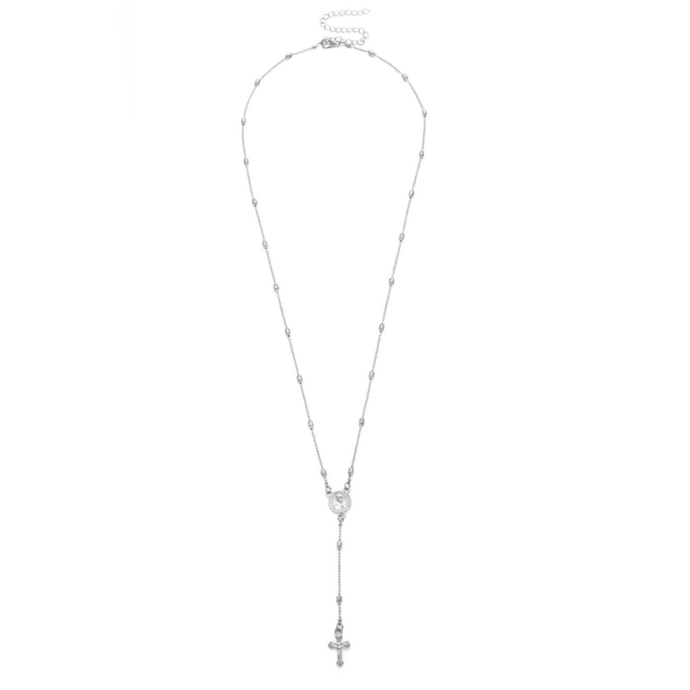 Rosary Silver Cross Long Body Necklace - Picture 2 of 3